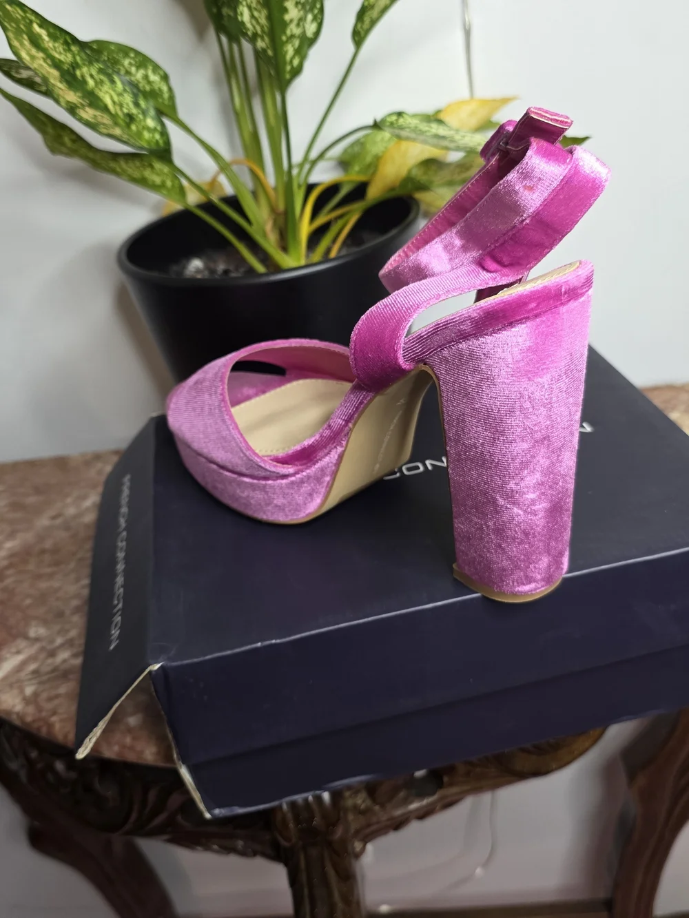 French Connection Pink Velvet Platform Sandal